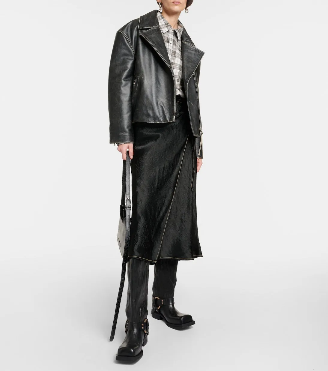 Acne Studios distressed leather biker jacket, black