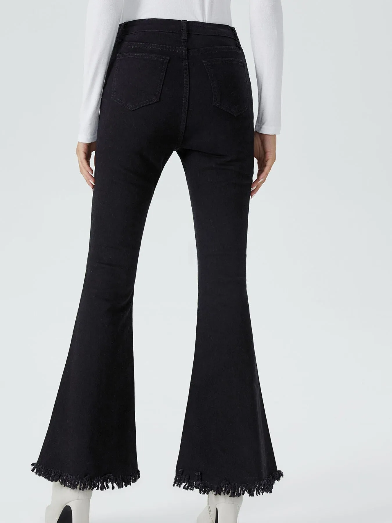 Raw Hem Button Front Flare Leg Jeans