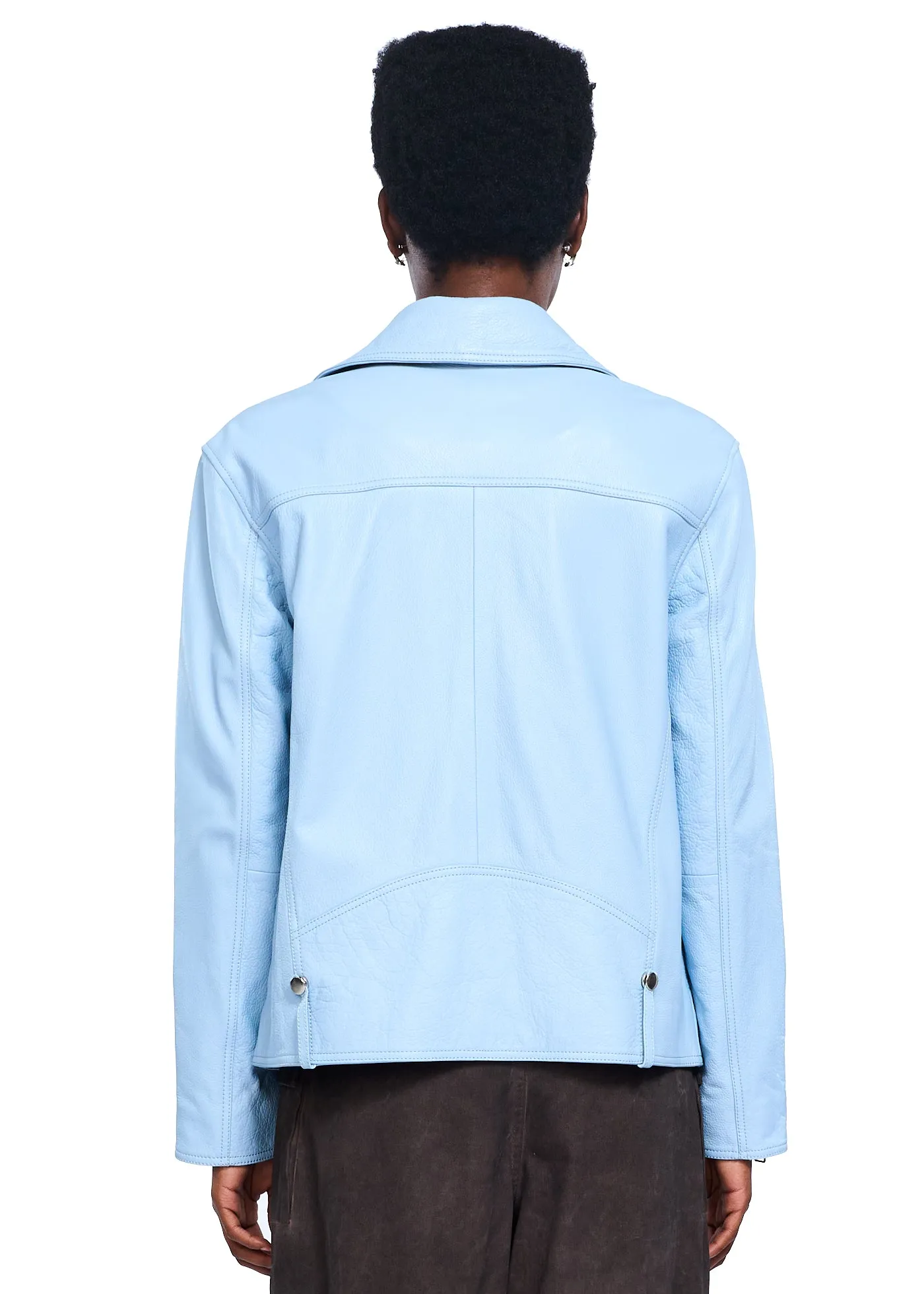 VIAVIA Genuine Leather Oversized Moto Jacket in Clear Sky